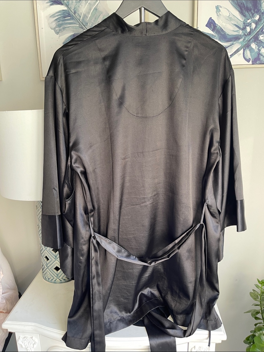 Black satin La Senza kimono robe with black crystals rhinestones - Picture 6 of 6